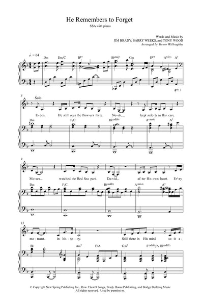 He Remembers to Forget (Sheet Music) | Heartland Baptist Bookstore