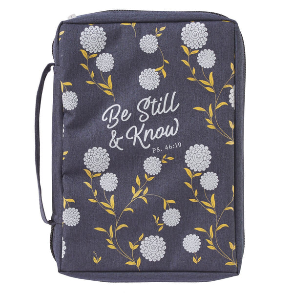 Bible Cover Medium Blue Floral Be Still