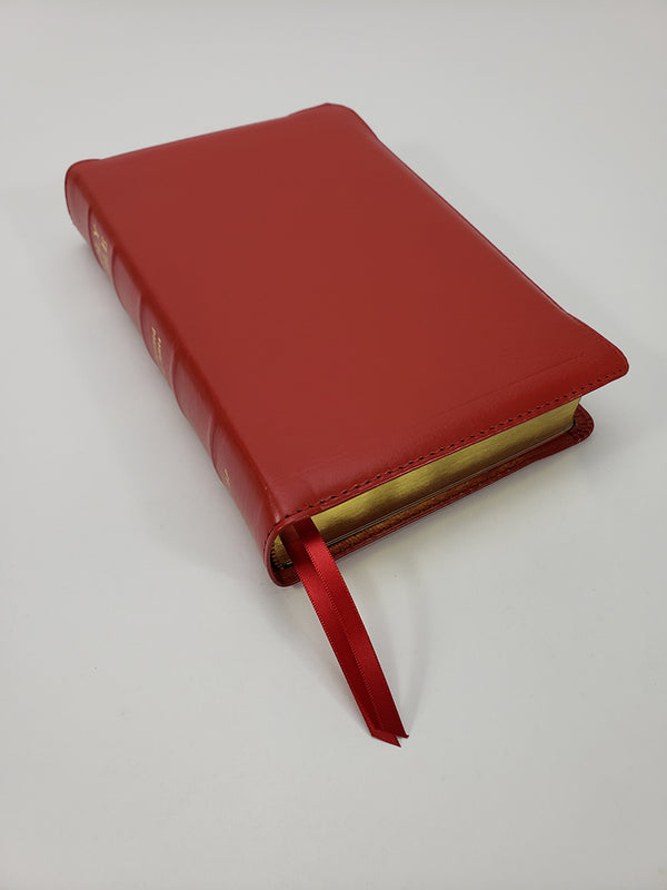 Hand size Text Bible in Red, Ironed Calfskin