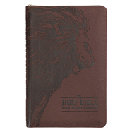 KJV Holy Bible, Standard Size Faux Leather Red Letter Edition - Thumb Index & Ribbon Marker, King James Version, Brown Lion Zipper Closure