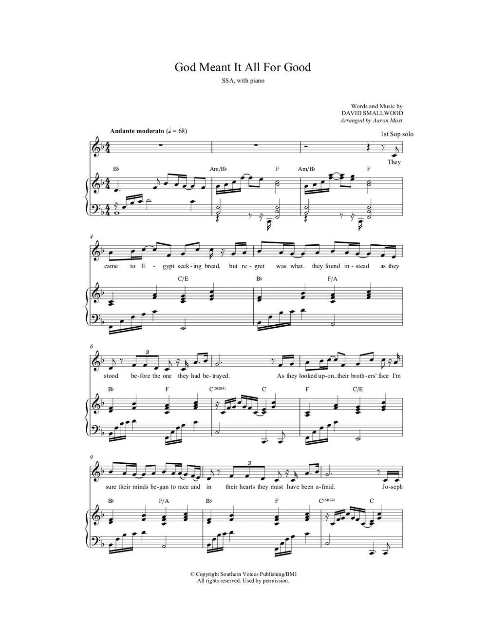 God Meant It All for Good (Sheet Music) | Heartland Baptist Bookstore