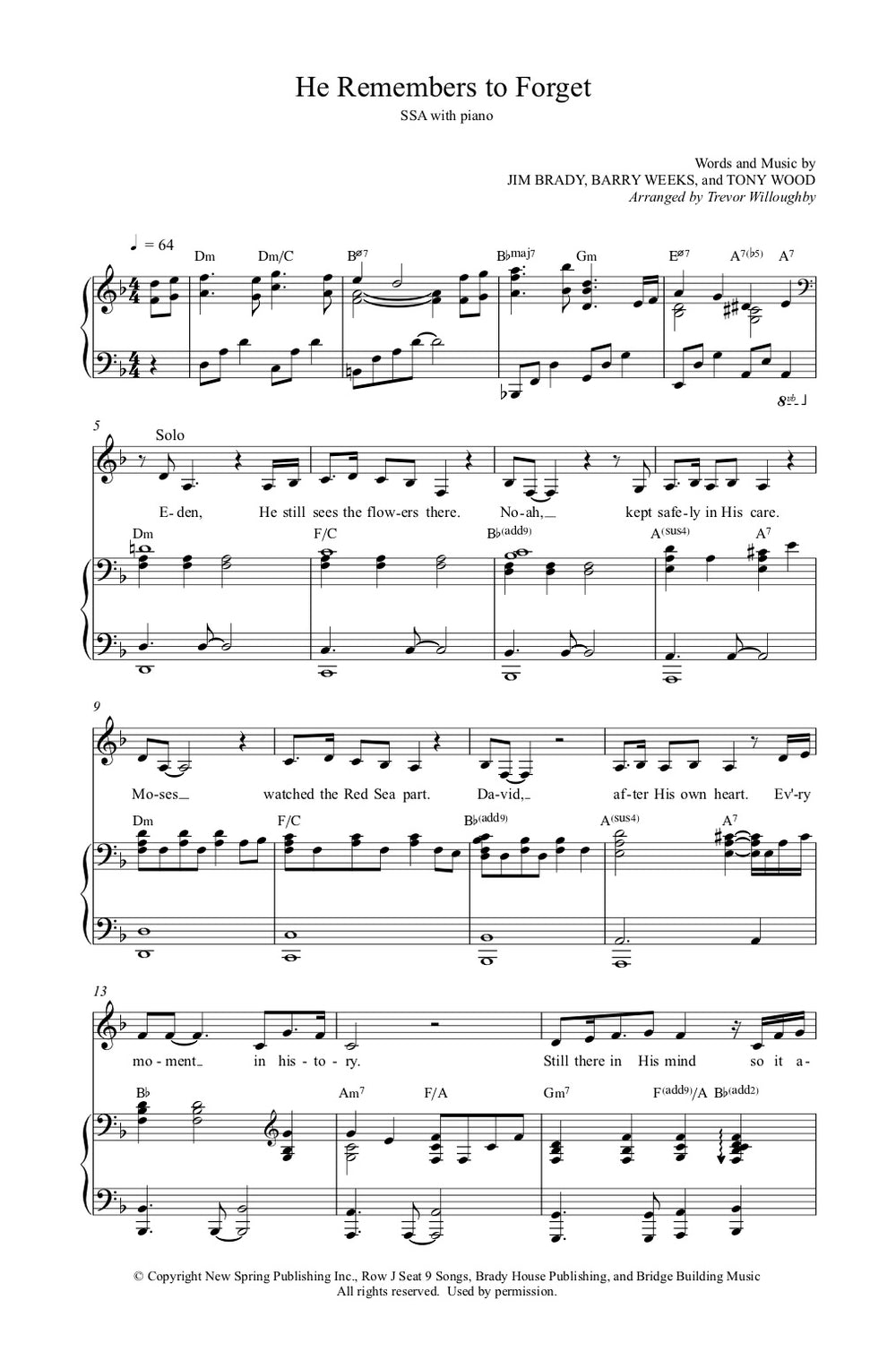 He Remembers to Forget (Sheet Music) | Heartland Baptist Bookstore