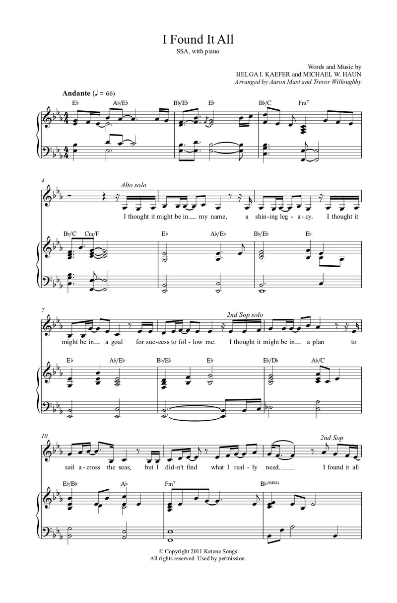 I Found It All (Sheet Music)