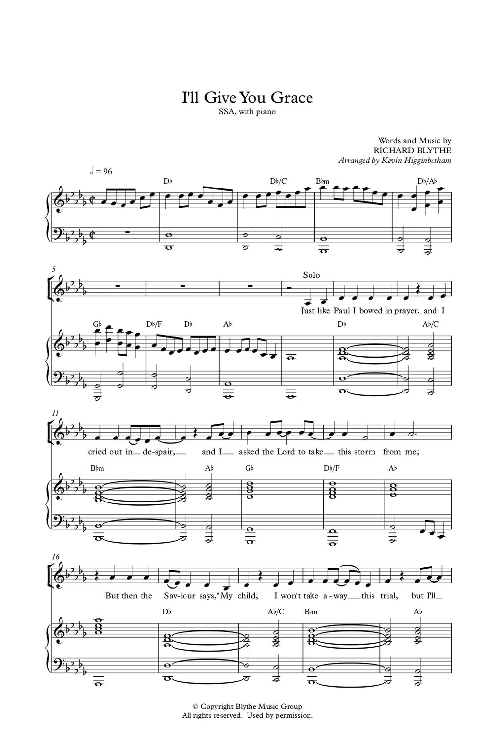 I'll Give You Grace (Sheet Music) | Heartland Baptist Bookstore