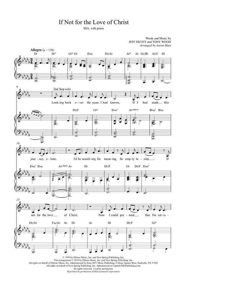 If Not for the Love of Christ (Sheet Music)