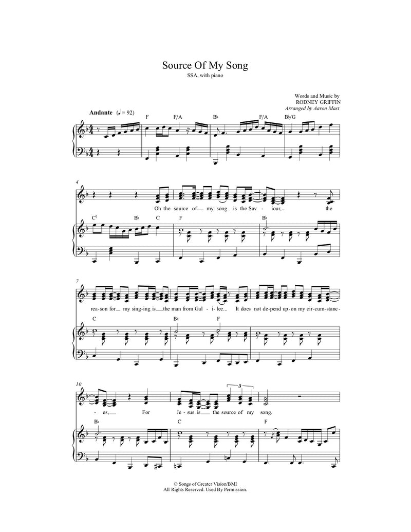 Source of My Song (Sheet Music)