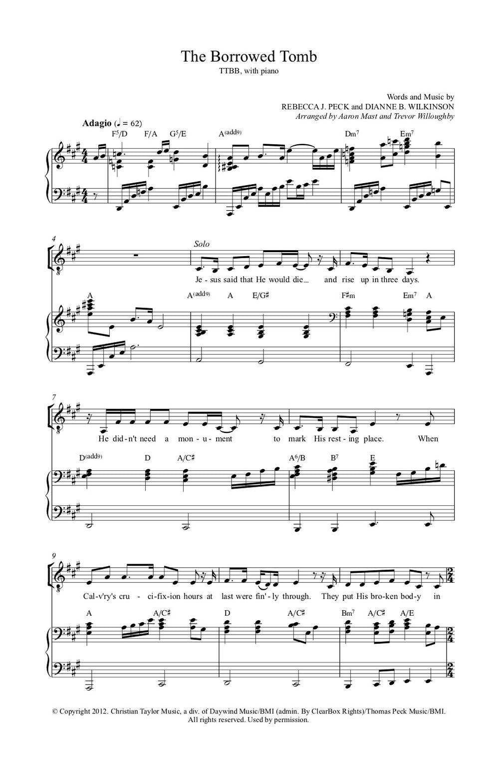 The Borrowed Tomb (Sheet Music) | Heartland Baptist Bookstore