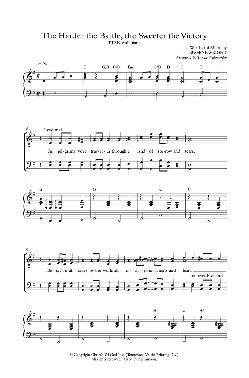 The Harder the Battle the Sweeter the Victory (Sheet Music)